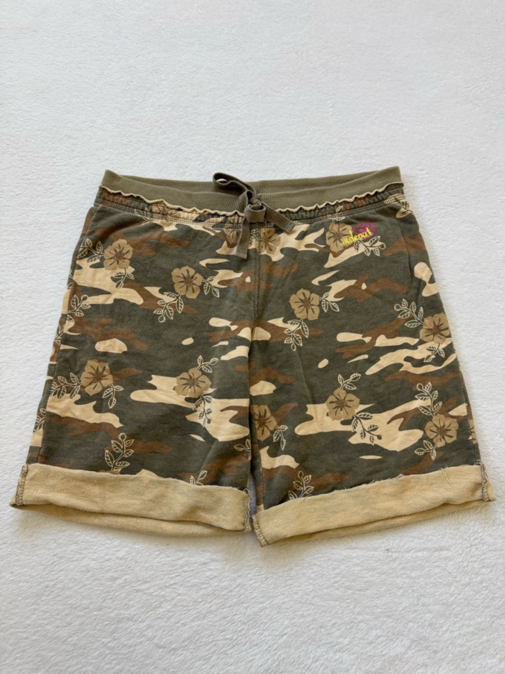 Y2K Sideout Camo Floral Drawstring Shorts - Olive/Tan